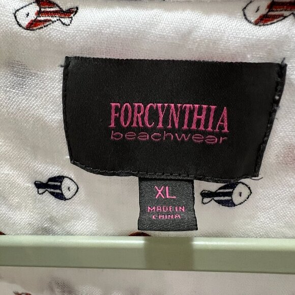 For Cynthia Beachwear White Linen Fish Print Dress Coverup Size X-Large - Picture 2 of 6